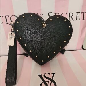 Victoria's Secret Black Heart Clutch with Gold Studs